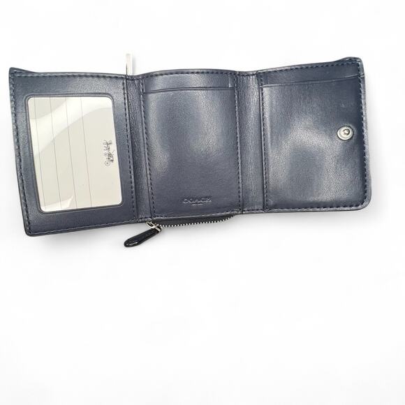 Coach Small Trifold Wallet Navy Snowflake Holiday Limited Edition Gift - Picture 7 of 12